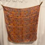 Vintage 70’s? groovy orange turquoise paisley silk scarf square Photo 6