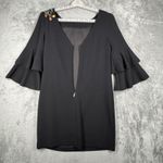 Trina Turk  Black Dress Size 2 Floral Embroidered Ruffle Sleeve Cocktail Photo 3