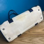 Michael Kors  Canvas Leather Trimmed Large Tote Travel Bag Ivory Navy Blue Photo 4