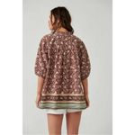 Free People  Bohemian Retro 70s Border Batik Button Down Kimono Shirt Medium Photo 4