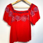 Cloud Chaser Red Square Neck Top Flowy Embroidered Short Sleeve Fairy Floral Boho Cottage S Photo 0