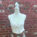 ZARA  Women's White Linen Blend Knotted Crossover Crop Lightweight Top Sz M Photo 7