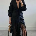 ZARA  dress midi black linen fringed fringes boho Photo 0