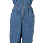 Madewell  Solid Blue Denim Zip Smock-Waist Jumpsuit - M Photo 0