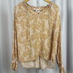 Loft XS Abstract Print Flowy Cottagecore Peasant Top Modest V Neck Ruffle Wrist Photo 0