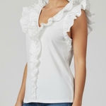 Veronica Beard  Jeans Stacie White Ruffle Flutter Sleeve Top Blouse Photo 0