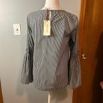 Solitaire  charcoal gray white striped bell‎ sleeve round neck top size S NWT Photo 3