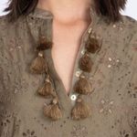 Johnny Was Vidya Cotton Silk Tassel Eyelet in Oregano Olive Khaki Size Small NWT Photo 4