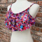 EcoPeace colorful, patterned and ruffled bikini top / S / Excellent condition Pink Photo 1