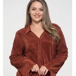 Gilli Cinnamon Satin Plisse Lettuce Hem Blouse & Flare Pant Set 2X NWT Photo 2