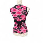 American Vintage Y2K Black Pink Floral Wrap Top Tie Back Women's Small Sleeveless V Neck USA Made Photo 5
