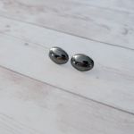 Vintage Stud Earrings Dark Gray Metallic Oval Photo 1