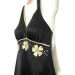Vintage 70s De Weese Swim Dress Halter Mod Maxi Black Gold Rhinestone Size 9/10 Photo 2