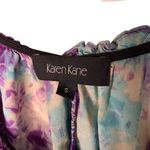 Karen Kane  100% Silk Watercolor Tie Dye Print Blouse Crystal Flower Button Front Photo 6