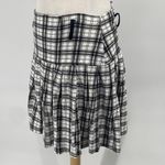 Vintage 90s Plaid Tartan Pleated Mini Skirt Cotton Knit White Black Womens 10/12 Photo 3