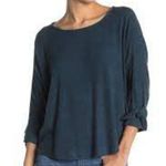 Bobeau 3/4 Tie Sleeve Ribbed Knit Top In Dark Teal Womens Size M Boat Neck Photo 1