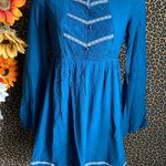 Doe & Rae ✅3/$30✅ NWT  Teal Blue Western Long Open Bell Sleeve Lace Trim Dress | MEDIUM | Photo 0