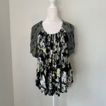 Free People  black, yellow & blue floral cold shoulder top size M Photo 1