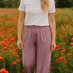 Soft Surroundings  Lavender Satin Chic Comfort Pocket Pants Women’s L Photo 0