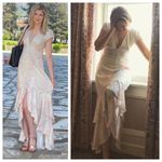 Hutch Multi Color Heart Maxi Dress White Satin Hi Low short sleeves V-neck 10 Photo 11