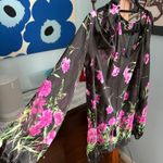 Dennis Basso  Black Sheer Black Peasant Top with Floral Graphic + Tassels size M Photo 2