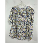 Pleione Womans Pullover Puffy Sleeve Blouse Large Pastel Floral Short Sleeve Photo 1