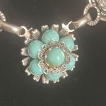 Vintage Faux Turquoise Cabochon Silver Tone Link Southwestern Choker Necklace Blue Photo 1
