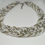 Braided Beaded Necklace Silver‎ White 20" Photo 1