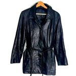 Vtg winlit ladies Y2K black leather jacket cinch waist size small retro Photo 0