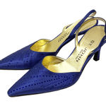 St. John  Sapphire Blue Satin Size 8 Sling Backs ITALY Jeweled Pump Shoe Photo 0