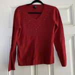 East 5th ‎ WOMEN RED SWEATER long sleeved v necked SIZE Medium Beaded Sequin Photo 0