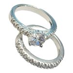 Solitaire Engagement Wedding Ring Set 2 Cz Solitaire Eternity Band Silver Size 5 Photo 5