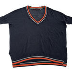 525 America Sweater Womens XS Blue Black Striped V Neck Linen Blend Pullover Photo 0