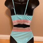 Two pieces mint blue striped tape Bikini NWT💫 Size M Photo 5