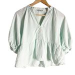 Amanda Uprichard  Diego Light Blue Linen Puff Sleeve Split Neck Top Size XS Photo 5