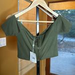 Missguided NWT  Olive Green Ribbed Zipper Crop Top Size 6 Photo 1