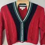 Vintage Tennis Preppy Cableknit Cardigan Sweater Red Blue Green White Size Large Photo 1
