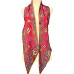 Liz Claiborne Vintage 1990 Floral Tapered Silk Scarf, Bold Red Twilly Scarf Photo 2