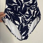 Tommy Bahama Graphic Jungle Shirred Bandeau Navy Blue Halter One Piece Swimsuit Photo 5