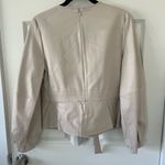 EXPRESS  Faux Leather Tie Front Balloon Sleeve Pleated Off White Cream Top S Photo 3