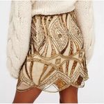 Free People  Daydreaming Embellished Mini Beaded Skirt Antique Gold Sz 0 Photo 2