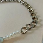 Handmade Cuban Link Chain Pearl Necklace “Scottie” Masculine Blue Vintage Remade Photo 5