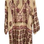 Mira Boho Cream purple and Burgundy brass embellishments Tunic Top Resortwear Red Size L Photo 0