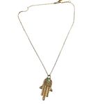 Gold Hamsa Hand Pendant Necklace Turquoise Accent On Delicate Chain Womens u Photo 0