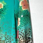 Soft Surroundings  Blouse L Teal Green Sheer Leopard Floral Flowers Pullover Top Photo 2
