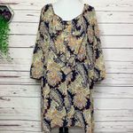 Umgee  Boho Paisley Print Big Bow Tunic Dress Size Large Photo 1