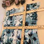 One World  Women’s 1X Turquoise Floral V-Neck Flutter Sleeve Sharkbite Hem Tunic Photo 9