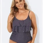 Meet.Curve Purple & White Ruffle Polka Dot Tiered One Piece Swimsuit Size 3X NWT Photo 0