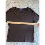 Karen Scott  Brown Cotton Beaded V-Neck‎ Short Sleeve Pullover Top Blouse Shirt L Photo 4