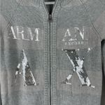 Armani Exchange S Grey Striped Zip Up Mock Neck Sweater Long Sleeve Sparkle Logo Photo 8
